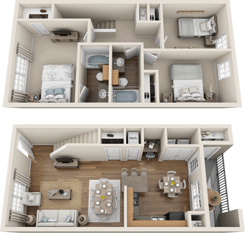 C3  Townhouse Floor Plan 3 bedroom 2 bath